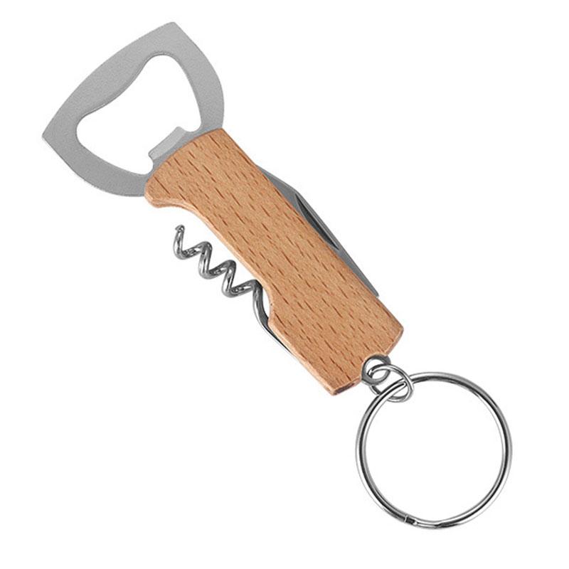  Wood Handle Wine Core Screw Beer Bottle Opener Keychain