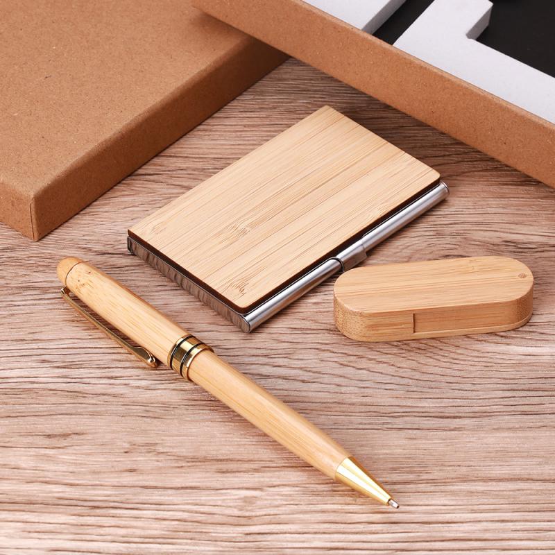 wooden card holder pen USB Flash combo Set Business Gift Set 