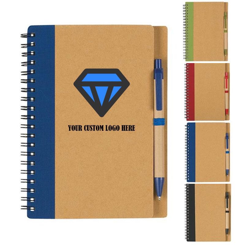 Kraft Paper Cover Spiral Notebook With Pen Set 