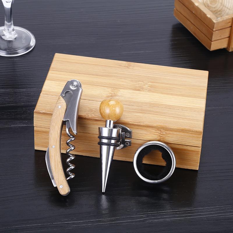 Bamboo Wine Opener Corkscrew Stopper Wine Accessories Kit of 3pcs