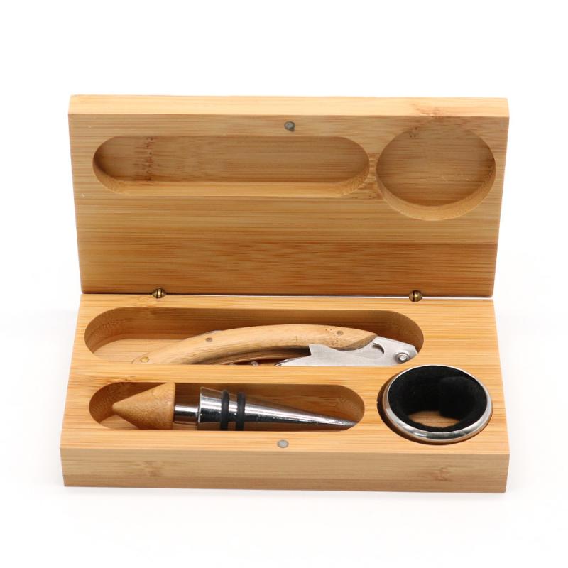 Stainless Steel Cork Screw Corkscrew Wine Bottle Opener Gift Set with Bamboo Box