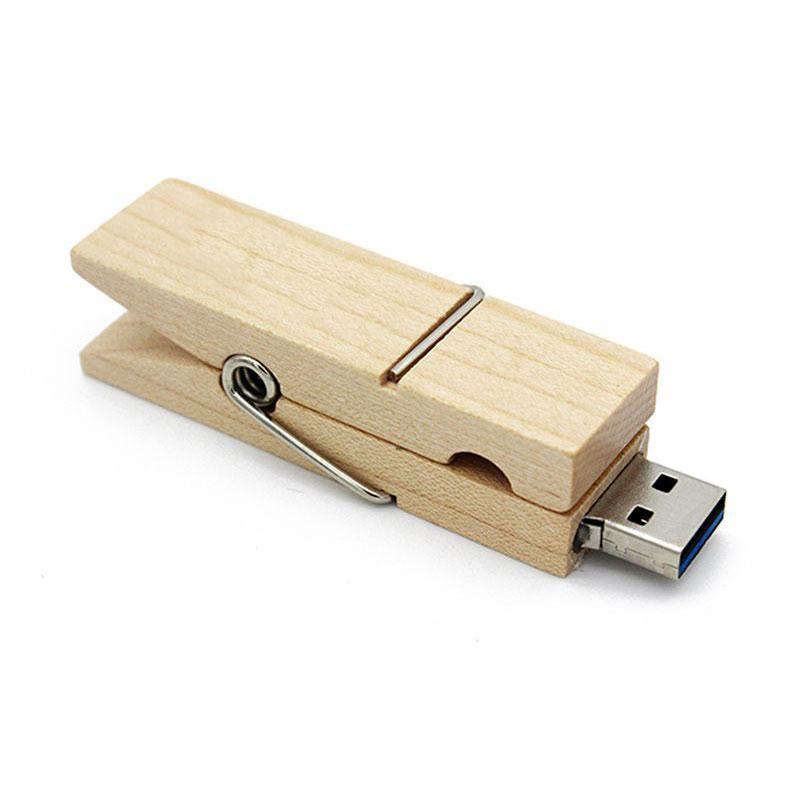 Environment-Friendly Wooden Clamp USB Flash Drive 2.0