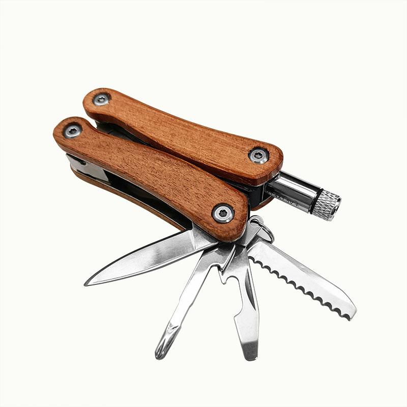 Wooden Handle Multi Function Folding Pliers With LED Flashlight