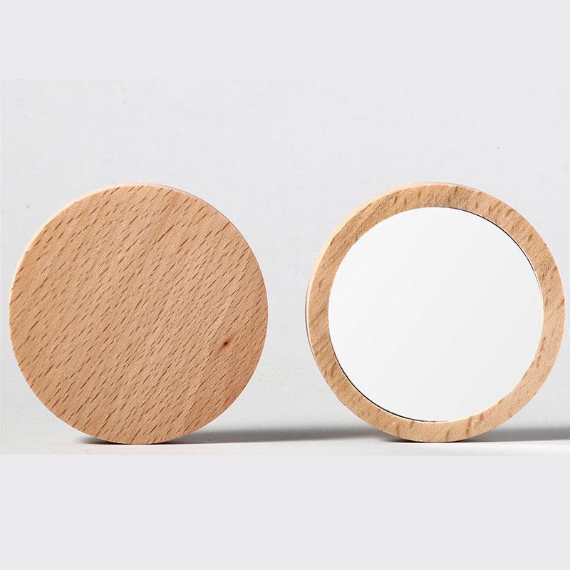 Portable Mini Round Solid Wood Mirror for Traveling Camping Pocket Mirror