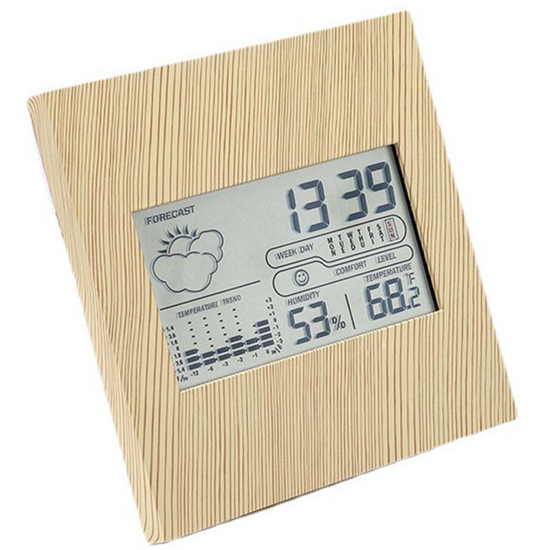 Bamboo Wooden Digital Home Weather Station Alarm Clock with Date,Humidity,Weather Forecast,Temperature