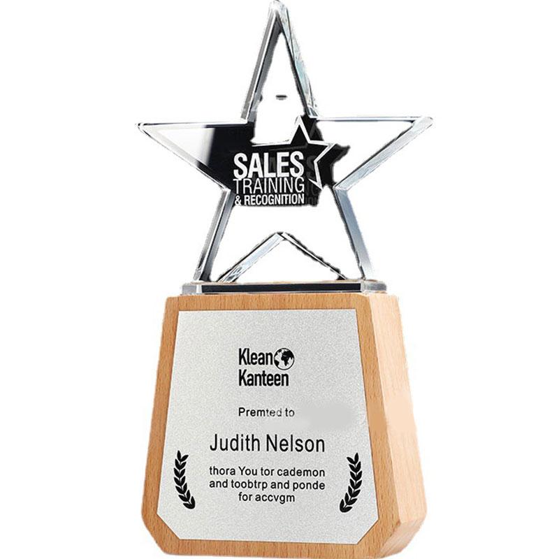 School Company Anniversary Souvenir Crystal Star Trophy Wooden Award Plaques