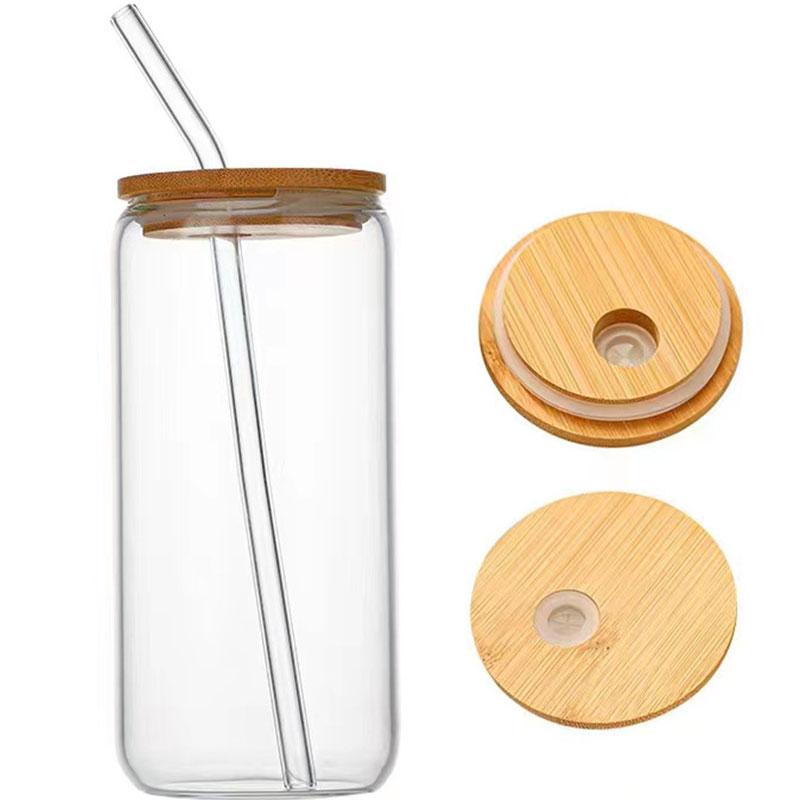 Transparent Clear Beer Glass Mug with Bamboo Lid