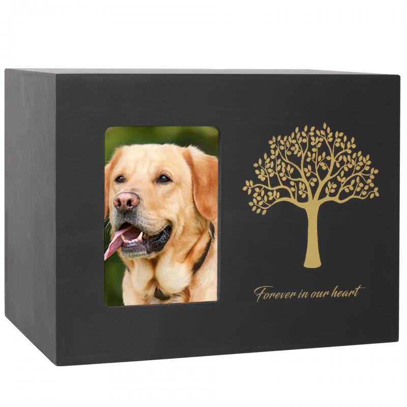  Pet Wood Cremation Urn with Photo Frame Black