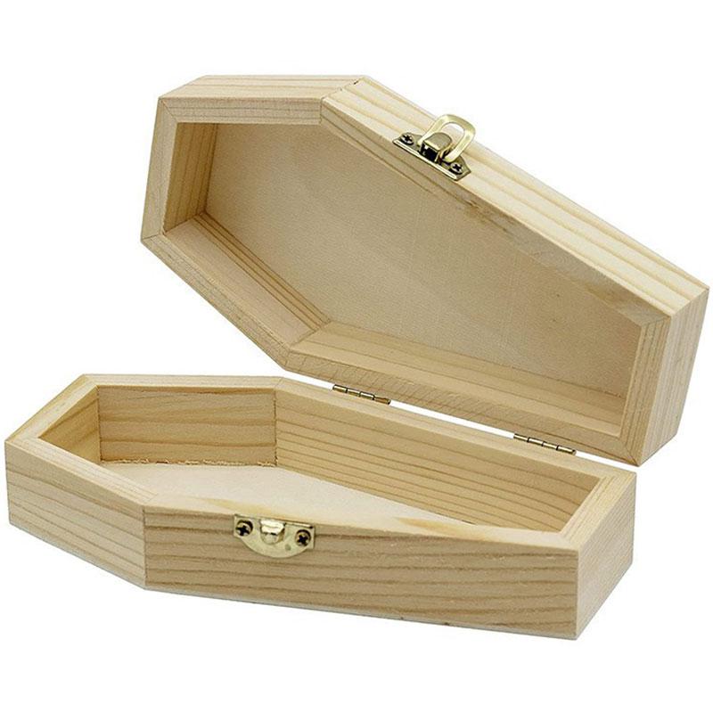 Halloween wooden Coffin Box Unfinished Wood DIY wood gift box Halloween Crafts