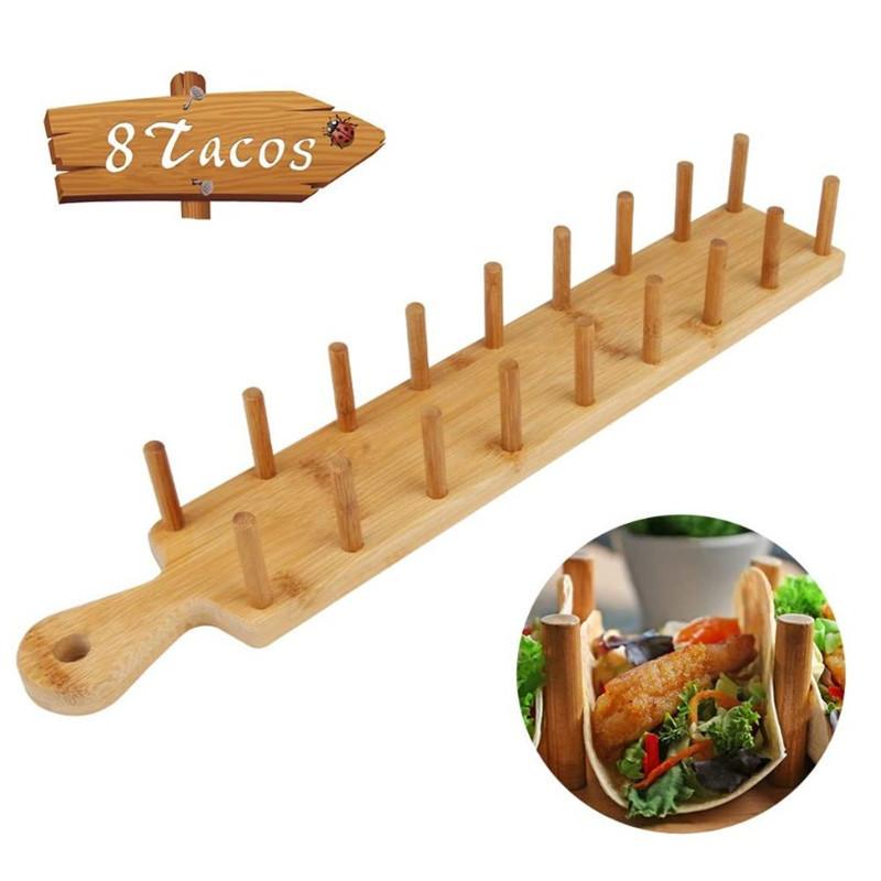 Wooden Bamboo Taco Holder Tray for Home Parties Restaurant