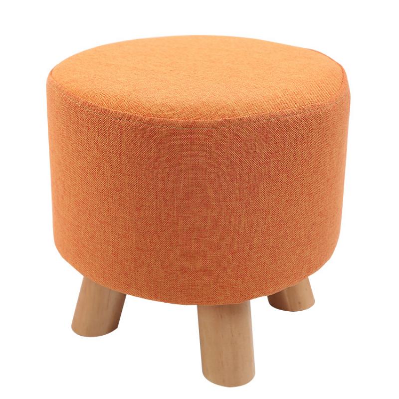 Ottoman Wooden Fabric Upholstered Foot Stool with Wooden Legs