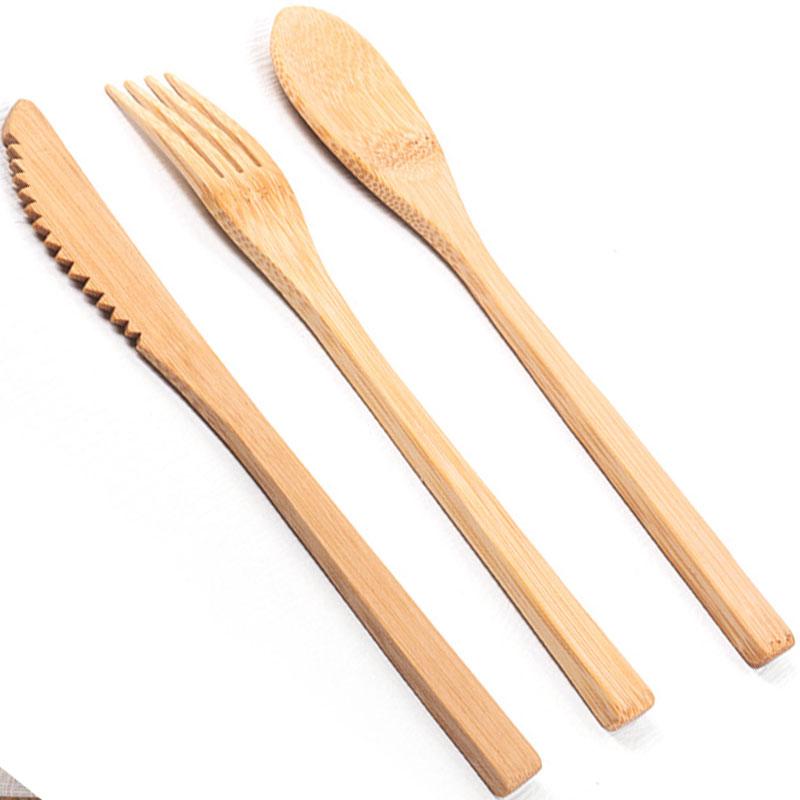 Biodegradable Bamboo Utensils Set Disposable of Forks, Spoons, Knives for Camping, Party Supplies