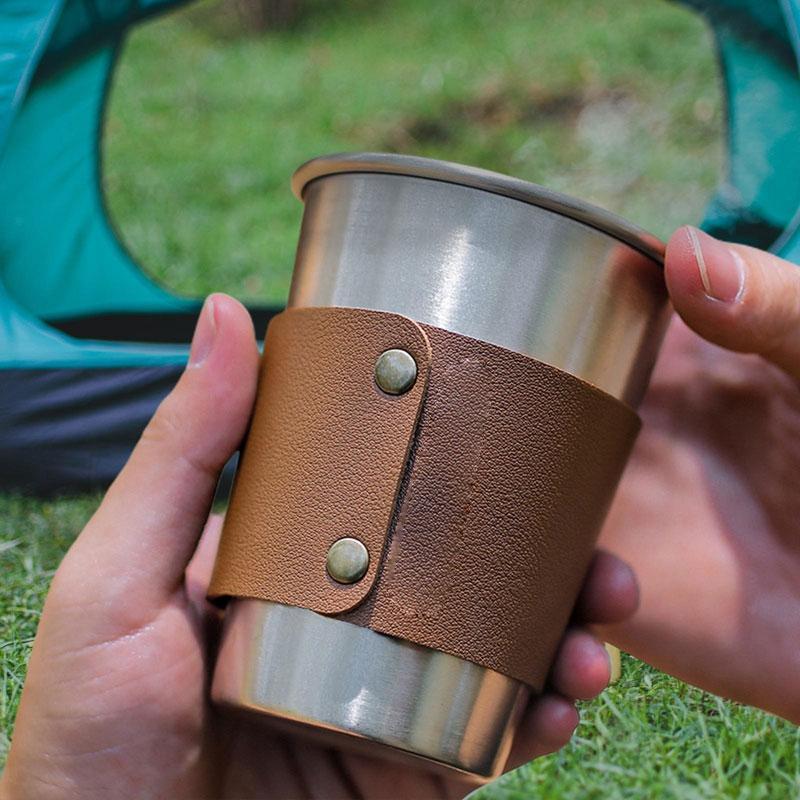 Reusable PU Leather Cup Holder Non Slip Wraps Cold Drink Holder for Coffee