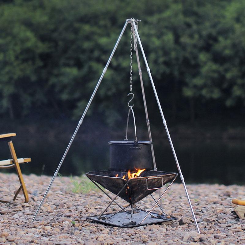 Camping Picnic Outdoor Ultra Light Portable Adjustable Campfire Tripod Hanging Pot Picnic Bracket