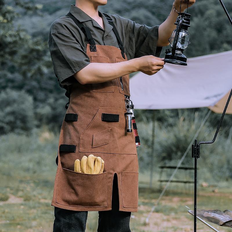 Outdoor Canvas Unisex Work Camping Picnic BBQ Apron With Tool Pockets